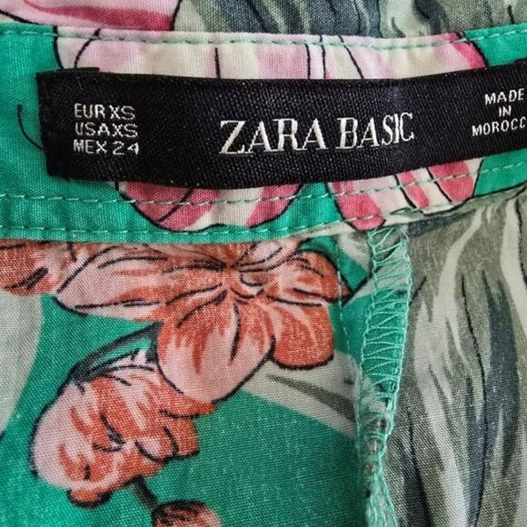 Zara Women's Midi Tropical Dress Size XS Green Button Down Belt Pockets Vacation - Picture 2 of 14